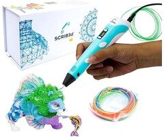 SCRIB3D SCRIB-PEN-P1 - SCRIB3D P1 3D Printing Pen with Display - Includes 3D Pen, 3 Starter Colors of PLA Filament, Stencil Book + Project Guide, and Charger