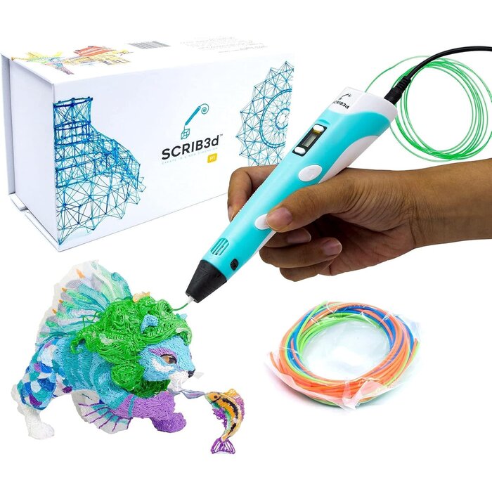 SCRIB3D SCRIB-PEN-P1 - SCRIB3D P1 3D Printing Pen with Display - Includes 3D Pen, 3 Starter Colors of PLA Filament, Stencil Book + Project Guide, and Charger