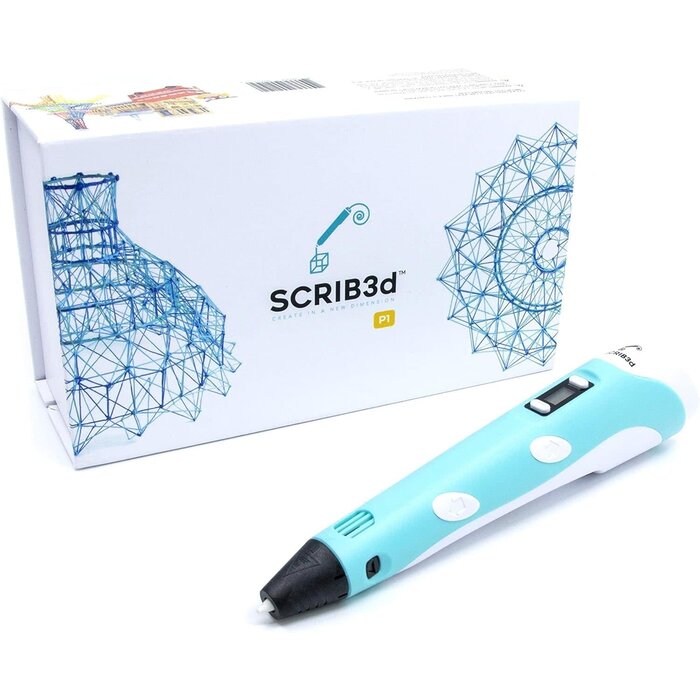 SCRIB3D SCRIB-PEN-P1 - SCRIB3D P1 3D Printing Pen with Display - Includes 3D Pen, 3 Starter Colors of PLA Filament, Stencil Book + Project Guide, and Charger