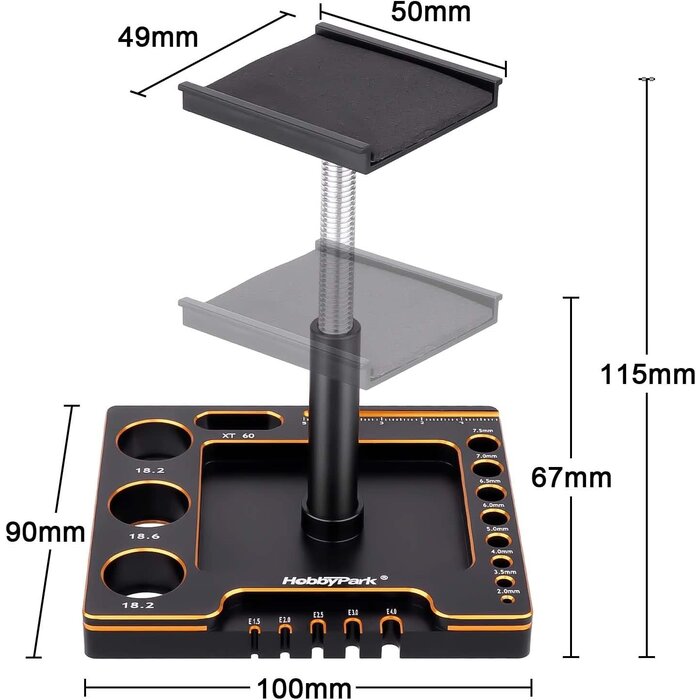 10767-10768 - HobbyPark 1/18 1/24 RC Crawler Work Stand 360 Degree Rotation Lift Or Lower RC Car Repair Workstation for TRX4M TRX4MT Axial SCX24 AX24 FCX24 Tools (Unassembled) (Black-Gold)