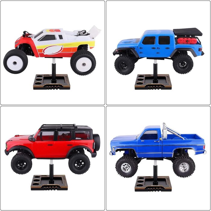 10767-10768 - HobbyPark 1/18 1/24 RC Crawler Work Stand 360 Degree Rotation Lift Or Lower RC Car Repair Workstation for TRX4M TRX4MT Axial SCX24 AX24 FCX24 Tools (Unassembled) (Black-Gold)