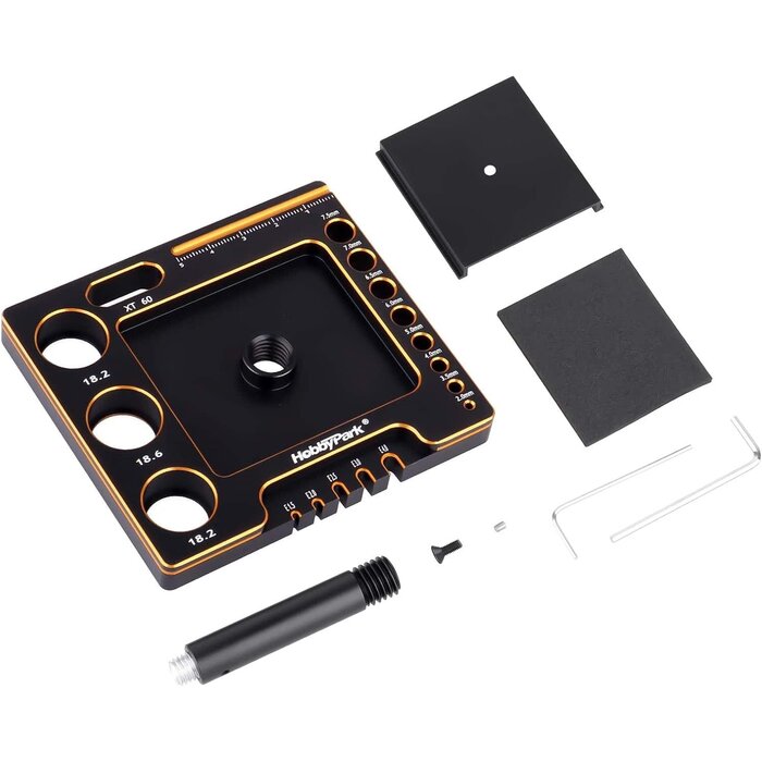 10767-10768 - HobbyPark 1/18 1/24 RC Crawler Work Stand 360 Degree Rotation Lift Or Lower RC Car Repair Workstation for TRX4M TRX4MT Axial SCX24 AX24 FCX24 Tools (Unassembled) (Black-Gold)