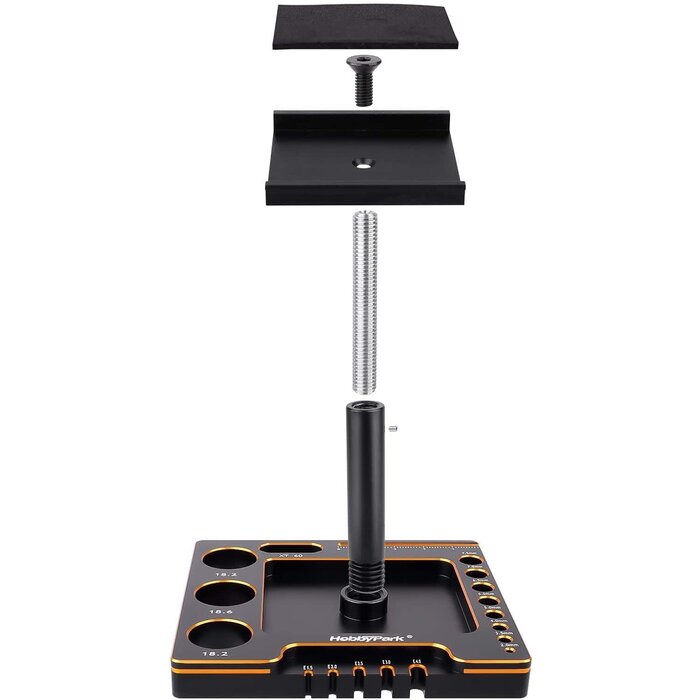 10767-10768 - HobbyPark 1/18 1/24 RC Crawler Work Stand 360 Degree Rotation Lift Or Lower RC Car Repair Workstation for TRX4M TRX4MT Axial SCX24 AX24 FCX24 Tools (Unassembled) (Black-Gold)