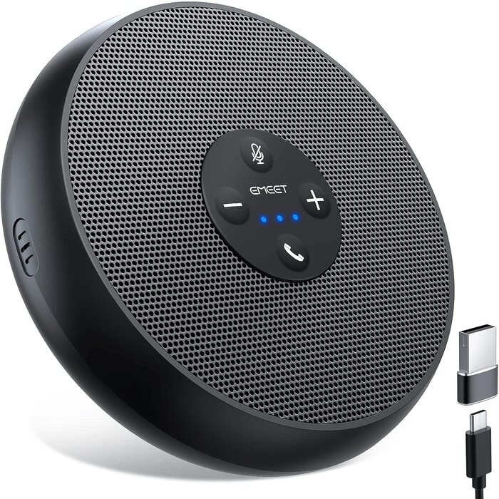 E1102 - EMEET USB Speakerphone, M1A Zoom Certified AI Mics 360° Voice Pickup USB Type C-A Plug&Play Computer Speakers with Microphone, Fast Mute Noise Reduction Echo Cancellation for 5-8 People for Zoom Teams