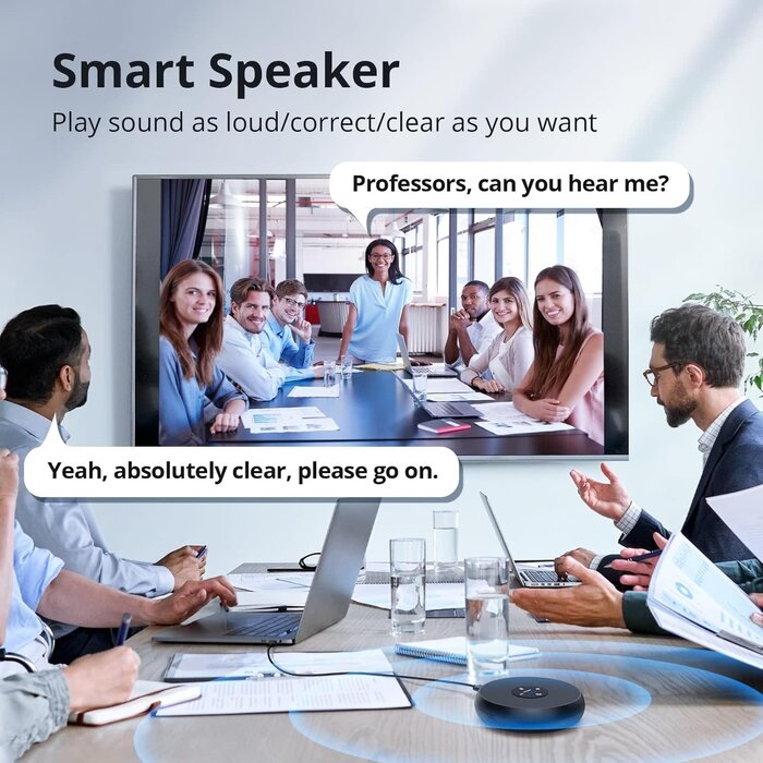 E1102 - EMEET USB Speakerphone, M1A Zoom Certified AI Mics 360° Voice Pickup USB Type C-A Plug&Play Computer Speakers with Microphone, Fast Mute Noise Reduction Echo Cancellation for 5-8 People for Zoom Teams