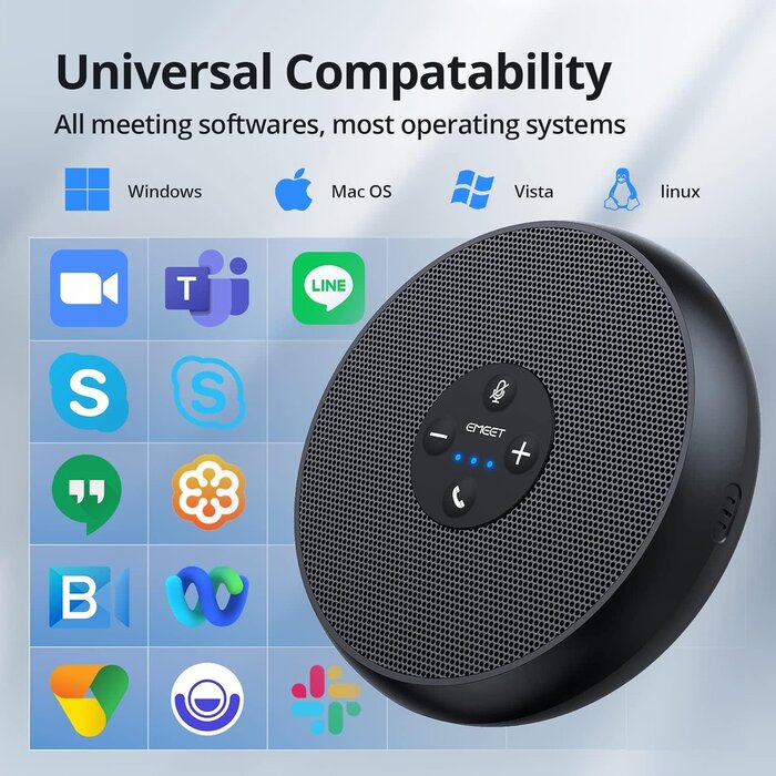 E1102 - EMEET USB Speakerphone, M1A Zoom Certified AI Mics 360° Voice Pickup USB Type C-A Plug&Play Computer Speakers with Microphone, Fast Mute Noise Reduction Echo Cancellation for 5-8 People for Zoom Teams