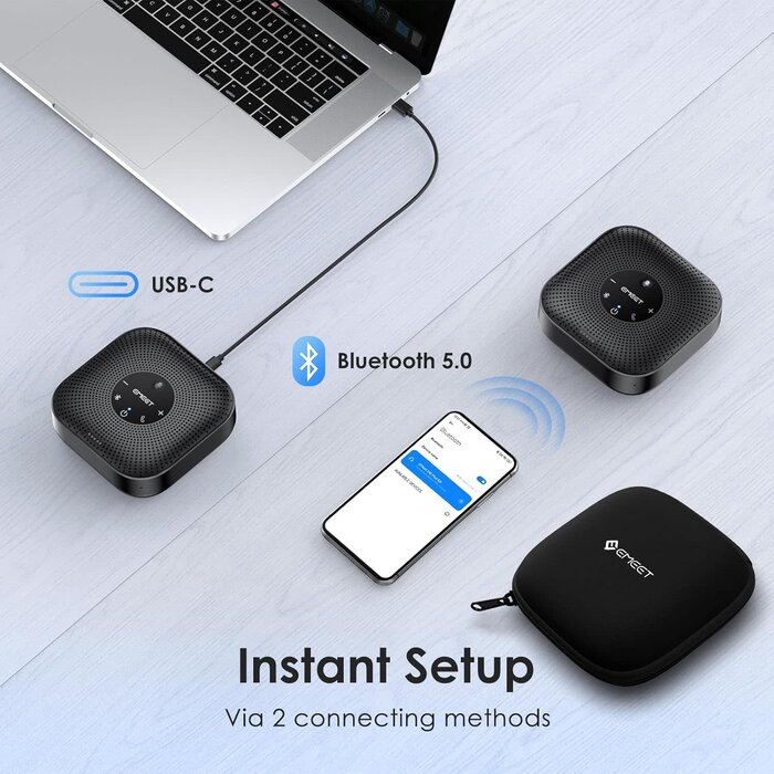 M0-PLUS - EMEET Conference Speakerphone M0 Plus, 4 AI Mics 360° Voice Pickup, Noise Reduction, USB C Speaker, Bluetooth Conference Speaker for 8 People w/Daisy Chain for 16 Compatible with Leading Software