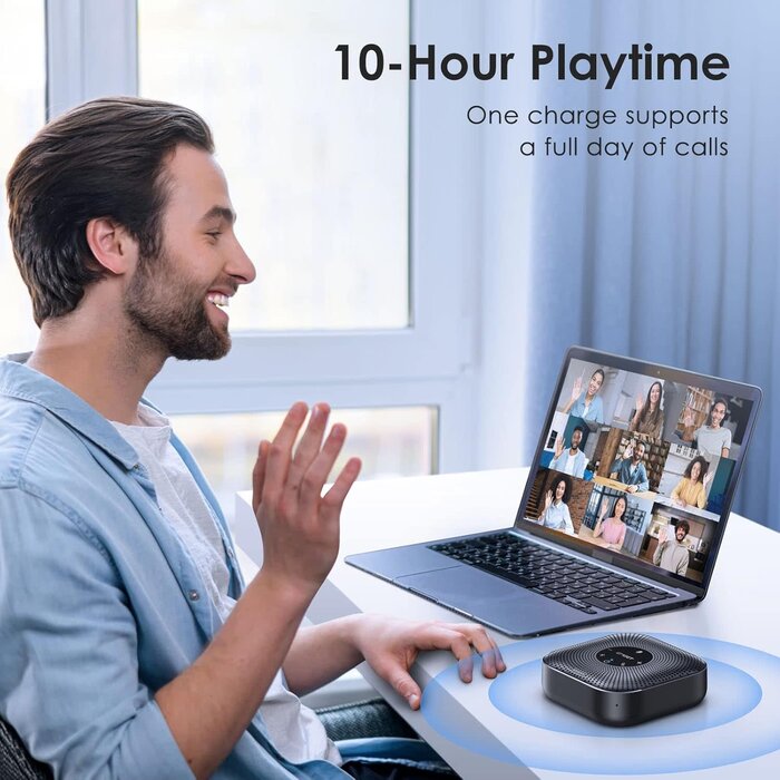 M0-PLUS - EMEET Conference Speakerphone M0 Plus, 4 AI Mics 360° Voice Pickup, Noise Reduction, USB C Speaker, Bluetooth Conference Speaker for 8 People w/Daisy Chain for 16 Compatible with Leading Software
