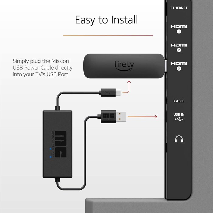 Made for Amazon FIRE-STICK-USB-PWR - Mission Cables Fire Stick USB Power Cable (Eliminates the Need for AC Adapter)