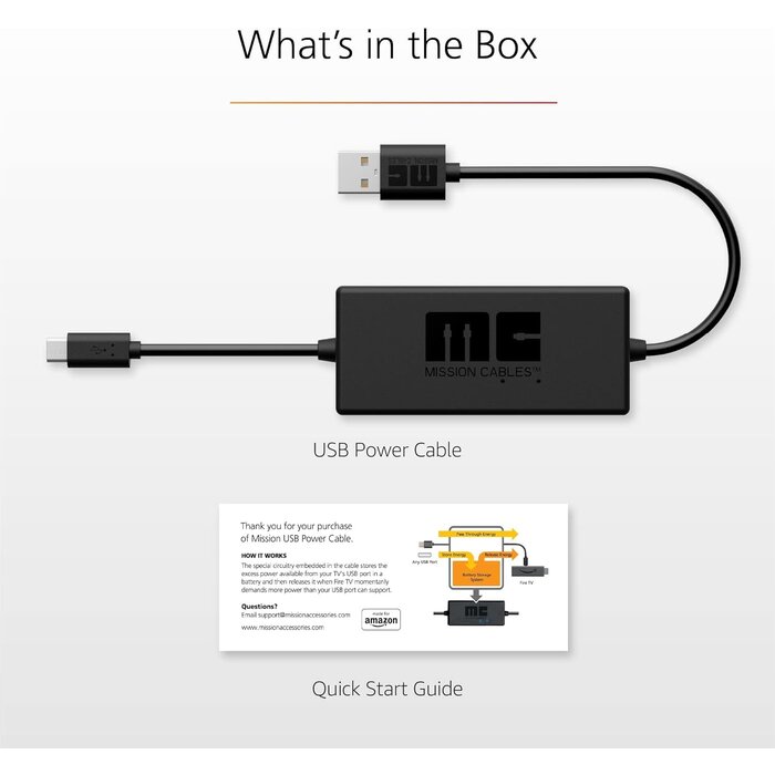 Made for Amazon FIRE-STICK-USB-PWR - Mission Cables Fire Stick USB Power Cable (Eliminates the Need for AC Adapter)