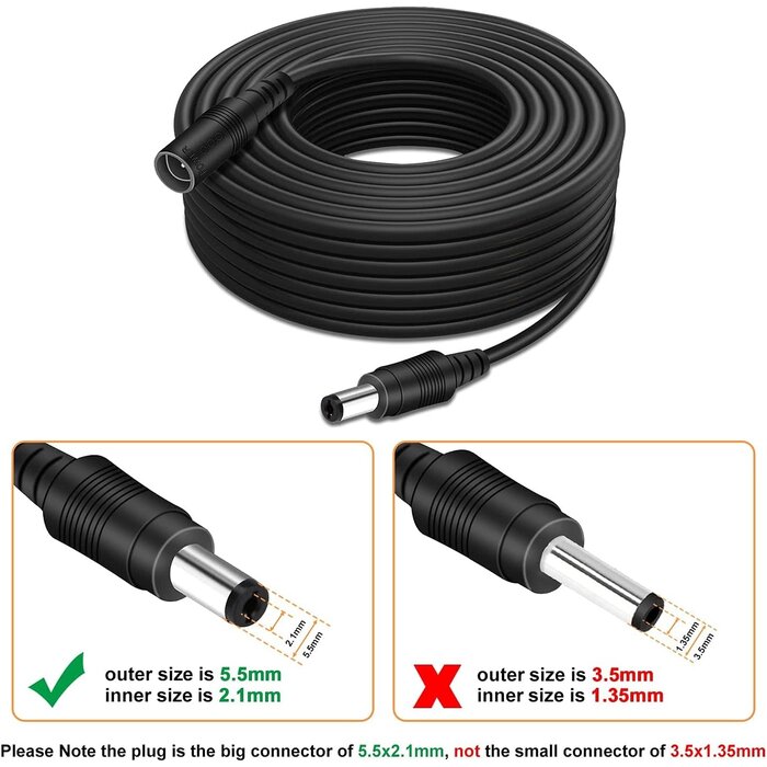 WILDHD Dcc01-10M - WILDHD DC Power Extension Cable 33ft 2.1mm x 5.5mm Compatible with 12V DC Adapter Cord for CCTV Security Camera IP Camera Standalone DVR (5.5mm DC Plug 33ft Black)