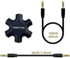 Onxe 3.5mm Stereo Audio Headset Adapter, 5 Way 1 Male to 2 3 4 5 Female Splitter Cable for Mp3 Player, Mobile Phone, Laptop, PC, Headphones, Speakers