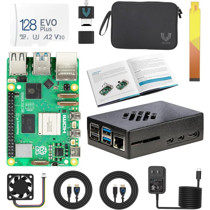 Raspberry Pi 4 Complete Starter Kit- Includes Raspberry Pi 4 Board, Fan Cooled Case, 64GB Preloaded Micro SD Card and More (4GB, Clear Transparent Case)