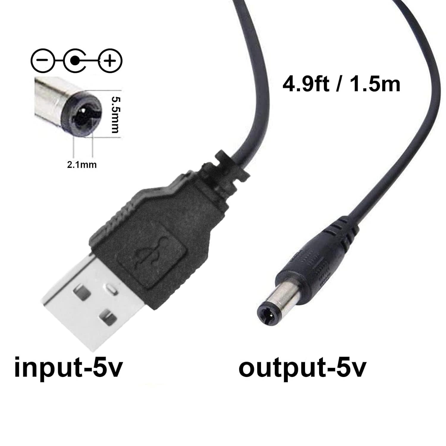 6.5ft (2m) USB to Type M Barrel Cable - USB to 5.5mm 5V DC Cable - USB to Barrel Jack 5V DC Plug