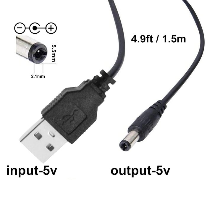 6.5ft (2m) USB to Type M Barrel Cable - USB to 5.5mm 5V DC Cable - USB to Barrel Jack 5V DC Plug