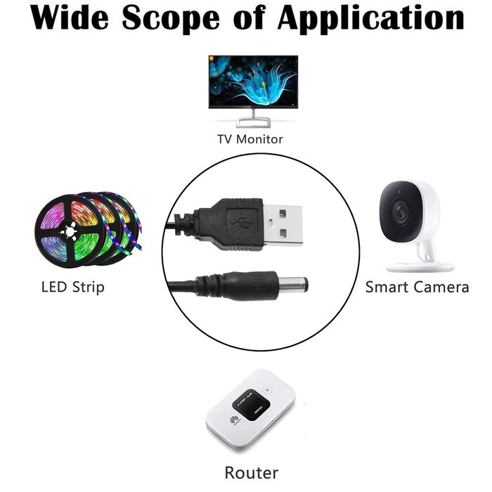 Sqrgreat 6.5ft (2m) USB to Type M Barrel Cable - USB to 5.5mm 5V DC Cable - USB to Barrel Jack 5V DC Plug