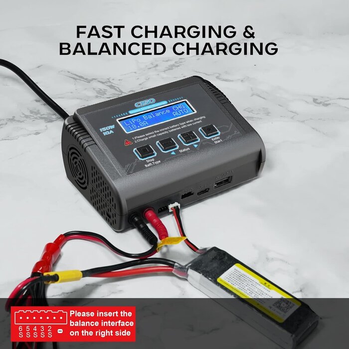 HRTC HTRC-1-6S-150W - HTRC LiPo Battery Charger RC Balance Fast Charger Discharger 150W 10A AC/DC Battery Chargers for 1-6S Life Li-ion LiHV NiCd NiMH PB Smart Battery (Black)