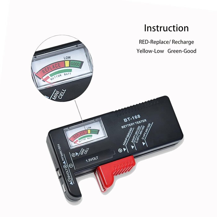BATTERY-TESTER - ZUFECY - (1) Battery Tester, Universal Battery Checker for AA / AAA / C / D / 9V / 1.5V Button Cell Batteries