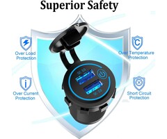 Qidoe USB-A-SOCKET - Qidoe 12V USB Outlet, Quick Charge 3.0 Dual USB Power Outlet with Touch Switch, Waterproof 12V/24V Fast Charge USB Charger Socket DIY Kit for Car Boat Marine Bus Truck Golf Cart RV Motorcycle, etc.