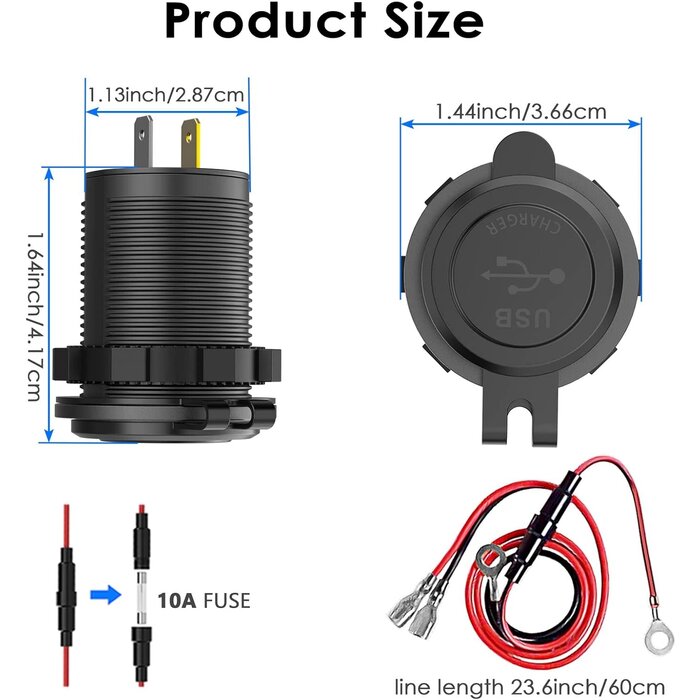 Qidoe USB-A-SOCKET - Qidoe 12V USB Outlet, Quick Charge 3.0 Dual USB Power Outlet with Touch Switch, Waterproof 12V/24V Fast Charge USB Charger Socket DIY Kit for Car Boat Marine Bus Truck Golf Cart RV Motorcycle, etc.