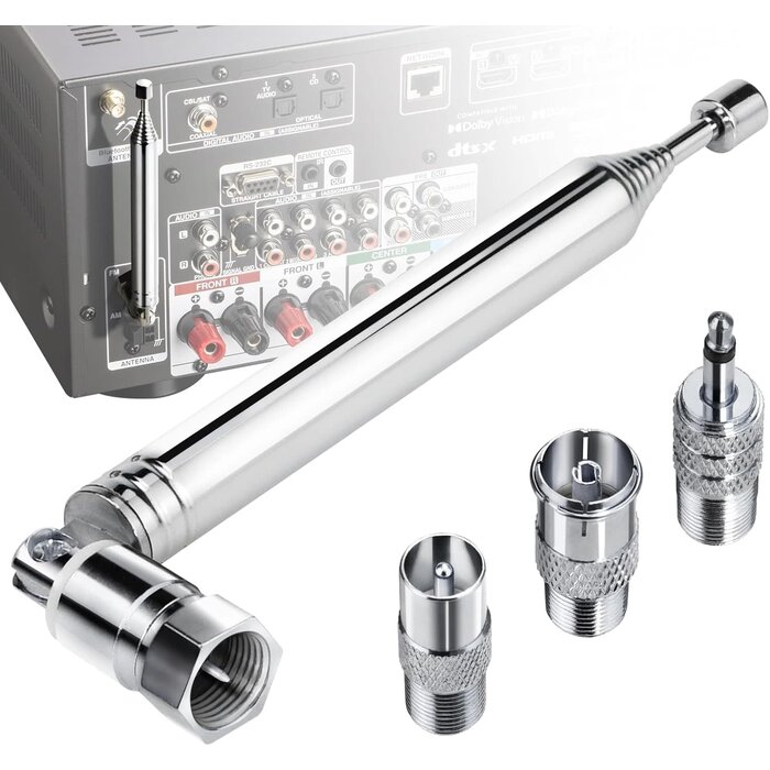 FM-ANT-MULTI - Ancable Indoor FM Telescopic Radio Antenna 75 Ohm F Type Male Plug Connector with Adapter for Table Top Radio HiFi AV Stereo Receiver Mini System