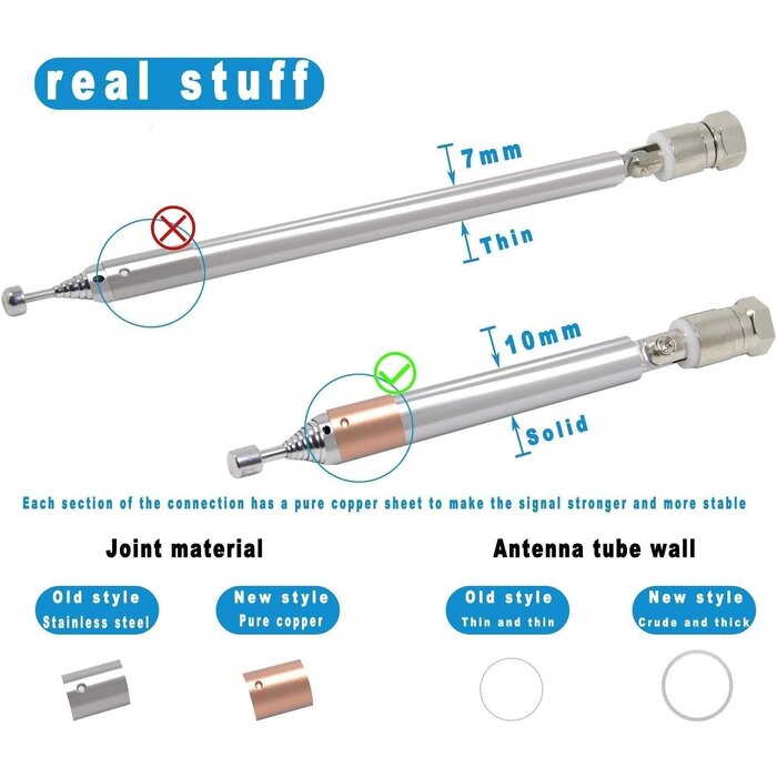 FM-ANT-MULTI - Ancable Indoor FM Telescopic Radio Antenna 75 Ohm F Type Male Plug Connector with Adapter for Table Top Radio HiFi AV Stereo Receiver Mini System