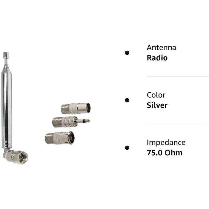 FM-ANT-MULTI - Ancable Indoor FM Telescopic Radio Antenna 75 Ohm F Type Male Plug Connector with Adapter for Table Top Radio HiFi AV Stereo Receiver Mini System