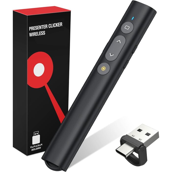 SSPONT Presentation Clicker for Powerpoint, Wireless Presentation Remote, Laser Pointer for Presenter, Slide Show Clicker, PPT/Keynote/Google Slides/Classroom, Mac/Windows/Linux/Laptop/MacBook (JH08)