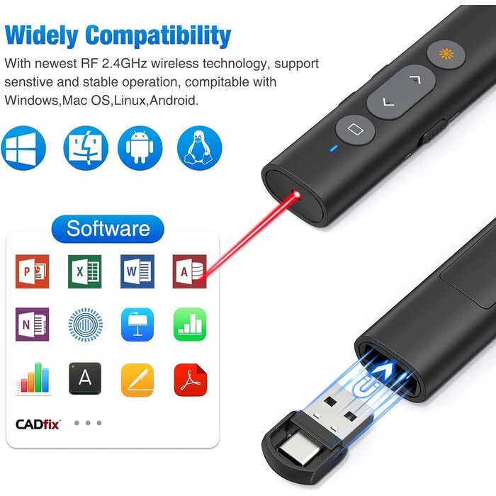 SSPONT Presentation Clicker for Powerpoint, Wireless Presentation Remote, Laser Pointer for Presenter, Slide Show Clicker, PPT/Keynote/Google Slides/Classroom, Mac/Windows/Linux/Laptop/MacBook (JH08)