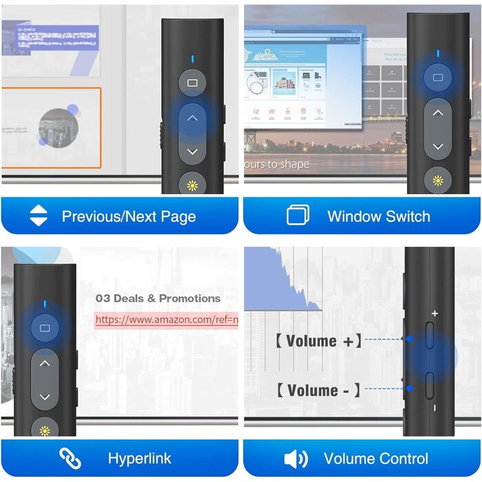 SSPONT Presentation Clicker for Powerpoint, Wireless Presentation Remote, Laser Pointer for Presenter, Slide Show Clicker, PPT/Keynote/Google Slides/Classroom, Mac/Windows/Linux/Laptop/MacBook (JH08)