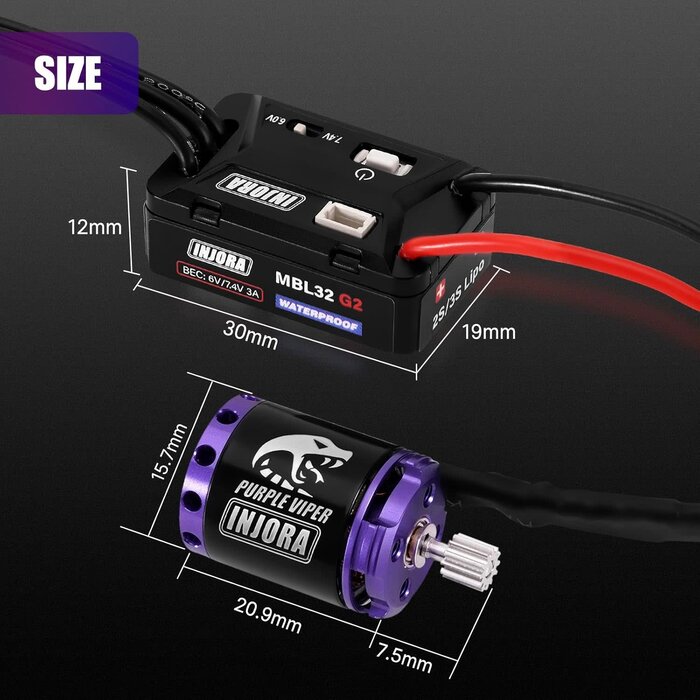 INJORA MBL32G2-INM18 - INJORA MBL32 G2 Waterproof Brushless ESC & 2204 Fat Viper Motor for 1/24 SCX24