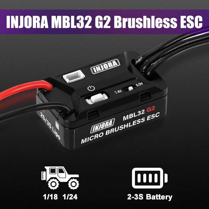 INJORA MBL32G2-INM18 - INJORA MBL32 G2 Waterproof Brushless ESC & 2204 Fat Viper Motor for 1/24 SCX24