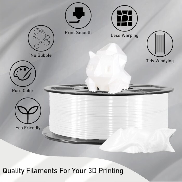 MIKA3D MIKA3D-SILK-WHITE - MIKA3D Silk Shiny White PLA Filament, 1KG 2.2Lbs 3D Printing Material with 1.75mm High Diameter Accuracy, Neatly Wound Silk PLA Widely Support for FDM 3D Printers