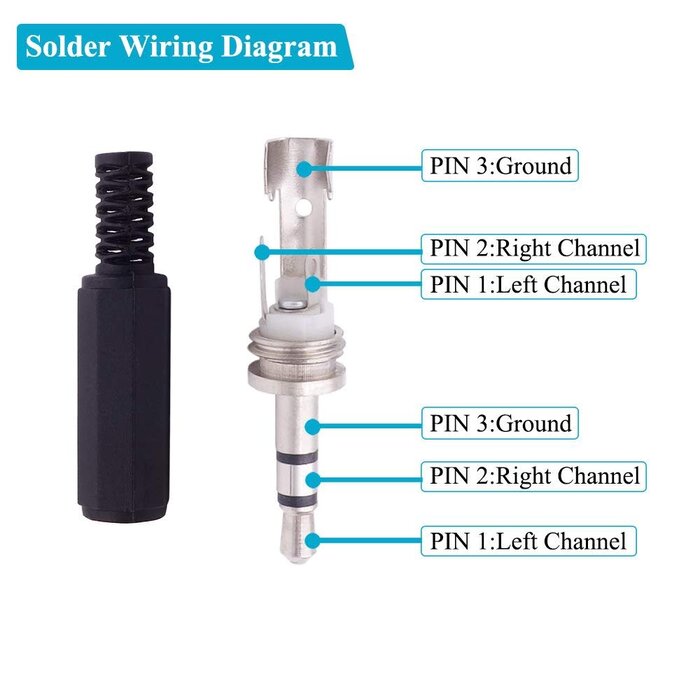 CA-CONN-08 - Fancasee Male 3.5mm Replacement Repair Plug Jack TRS 3 Pole Stereo Male Plug 1/8" 3.5mm Solder Type DIY Audio Cable Connector for Headphone Headset Earphone Cable Repair