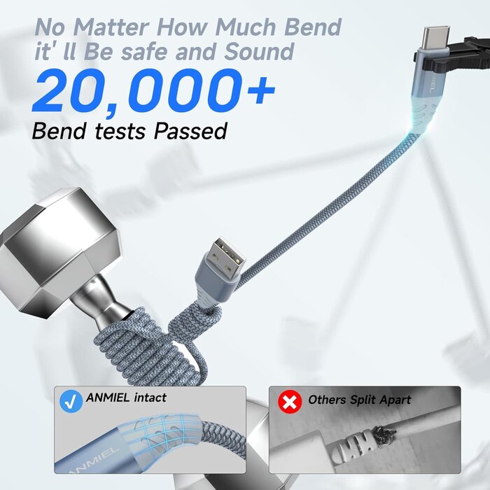 USBC-10FT - ANMIEL 3.1A Fast Charging USB-C Cable, 10ft, USB Type C Charger Cord Nylon Braided Compatible with Samsung Galaxy A10e A20 A50 A51 A71,S10 S9 S8 Plus S10E,Note 20 10 9 8,Moto G7 G8