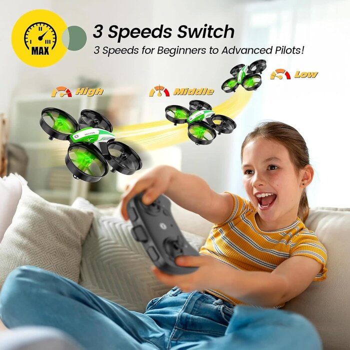 HS210-GRN - Holy Stone Mini Drone for Kids and Beginners, Indoor Outdoor Quadcopter Plane for Boys Girls with Auto Hover, 3D Flips, 3 Batteries, Headless Mode, Great Gift Toy for Boys and Girls, HS210 Green