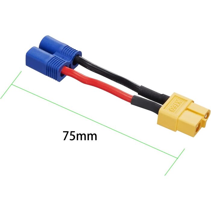 ZHOFONET EC3/M-XT60/F - ZHOFONET EC3 Male to XT60 Female Connector Adapter, XT60-EC3 Extension Cable, RC Battery Adapter with 5cm 16AWG Silicone Wire for LiPo Battery Micro FPV Drone