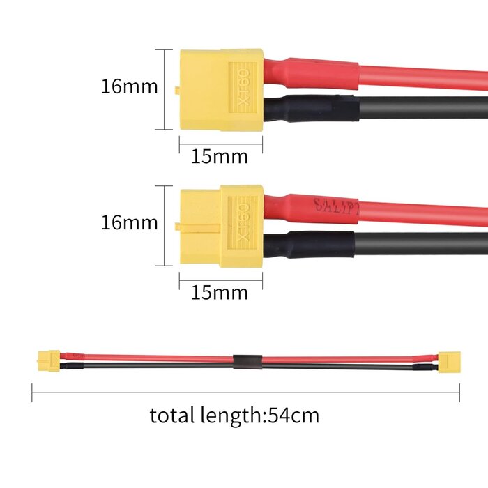 XT60/M-XT60/F - RIIEYOCA XT60 Male to XT60 Female Connector with 0.5m 12AWG Silicon Wire for RC Lipo Battery FPV Drone