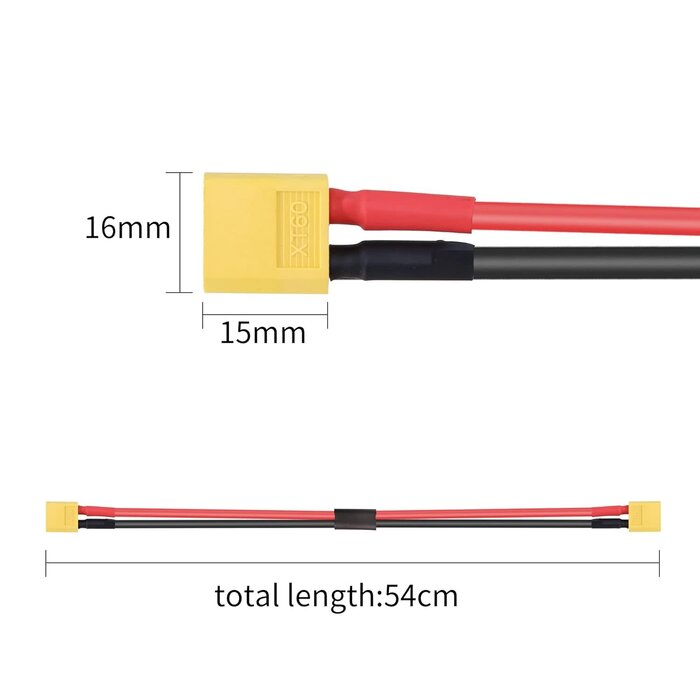 XT60/M-XT60/M - RIIEYOCA XT60 Male to XT60 Male Connector with 0.5M 12AWG Silicon Wire for RC Lipo Battery FPV Drone