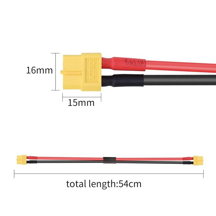 XT60/F-XT60/F - RIIEYOCA XT60 Female to XT60 Female Connector with 0.5M 12AWG Silicon Wire for RC Lipo Battery FPV Drone