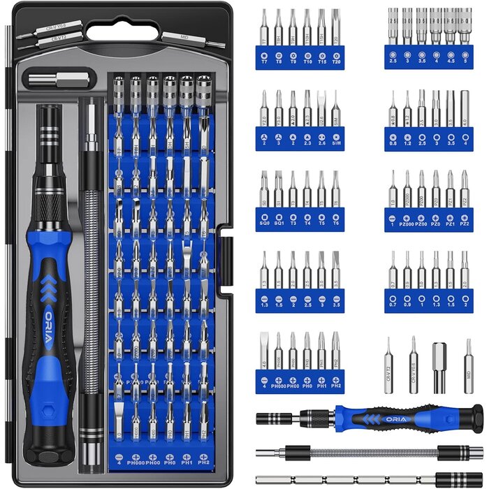 60IN1 - ORIA - Precision Screwdriver Kit, 60 in 1 with 56 Bits Screwdriver Set, Magnetic Driver Kit with Flexible Shaft, Extension Rod for Mobile Phone, Smartphone, Game Console, Tablet, PC