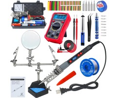 KEPIOG-15-IN-1-KIT - KEPIOG Soldering Iron Kit, 80W Electric Solder Iron, Adjustable Temperature (180°C- 500°C, With Multimeter, Magnifier Welding Helping Hand, Heat shrink tubing, Solder Wire, Desoldering Pump