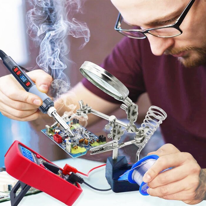 KEPIOG-15-IN-1-KIT - KEPIOG Soldering Iron Kit, 80W Electric Solder Iron, Adjustable Temperature (180°C- 500°C, With Multimeter, Magnifier Welding Helping Hand, Heat shrink tubing, Solder Wire, Desoldering Pump