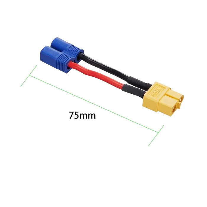 ZHOFONET EC3/M-XT60/F - ZHOFONET EC3 Male to XT60 Female Connector Adapter, XT60-EC3 Extension Cable, RC Battery Adapter with 5cm 16AWG Silicone Wire for LiPo Battery Micro FPV Drone