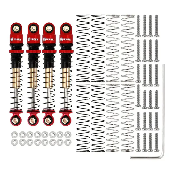 INJORA SCX24-27RB-4 - INJORA 43mm Aluminum Threaded Double Barrel Shocks Dampers for Axial SCX24, Red