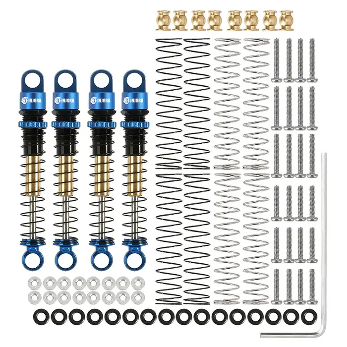 INJORA SCX24-27BL-4 - INJORA 43mm Aluminum Threaded Double Barrel Shocks Dampers for Axial SCX24, Blue