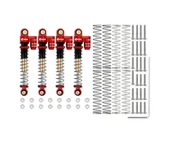 INJORA SCX24-28RB-4 - INJORA 43mm Aluminum Threaded Double Barrel Shocks with Fake Reservoir for Axial SCX24, Red