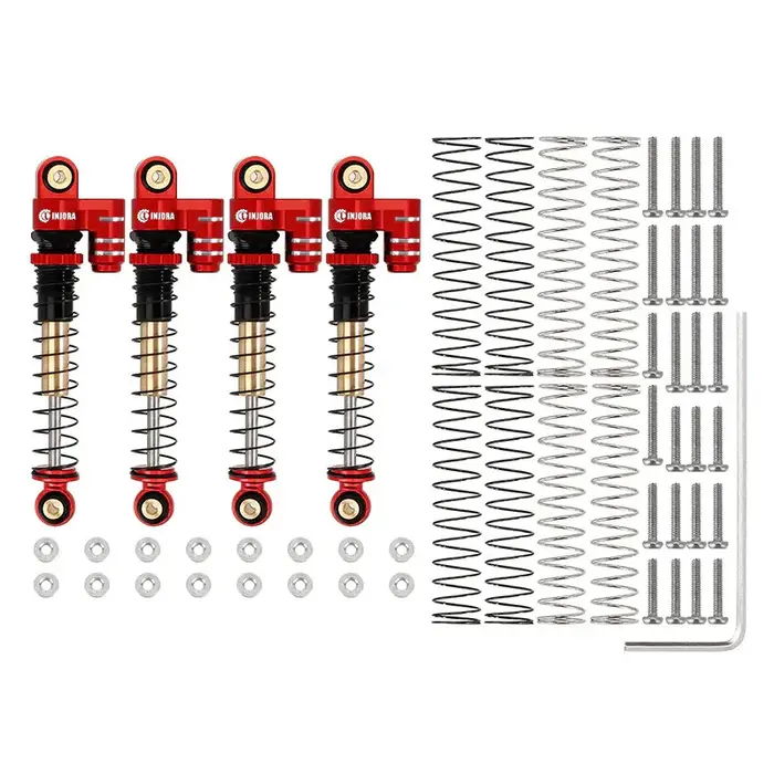 INJORA SCX24-28RB-4 - INJORA 43mm Aluminum Threaded Double Barrel Shocks with Fake Reservoir for Axial SCX24, Red