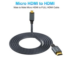 Twozoh HDMI2MICRO-HDMI-6FT - Twozoh Micro HDMI to HDMI Cable 6.6FT, Nylon Braided Micro HDMI Cable Support 3D/4K@60Hz 18Gbps/2160P/1080P for GoPro Hero7/8/9 Raspberry Pi 4