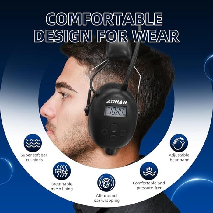 ZOHAN-033 - ZOHAN AM/FM Radio Headphone with Digital Display, Ear Protection Noise Reduction Earmuffs, Comfortable Hearing Protector